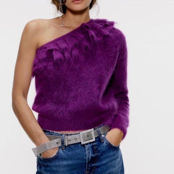Zara Sweaters - Zara Mohair One Shoulder Sweater in Purple